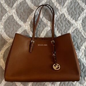 Michael Kors Chocolate Brown Saffiano Tote with Gold Charm